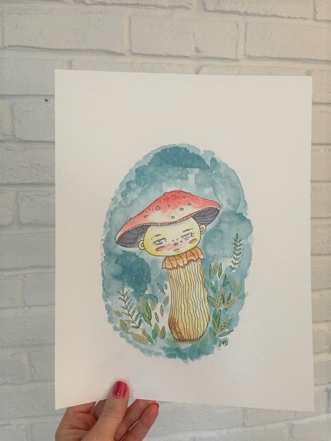 Mushroom Dude Watercolor Art Print